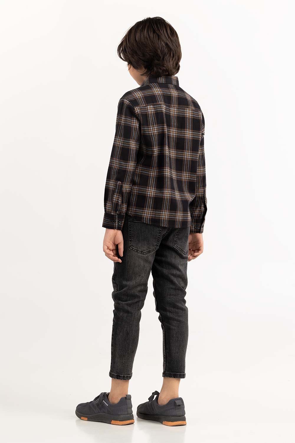 Junior Boy Black Silver Checkered Casual Shirt 224-317-011