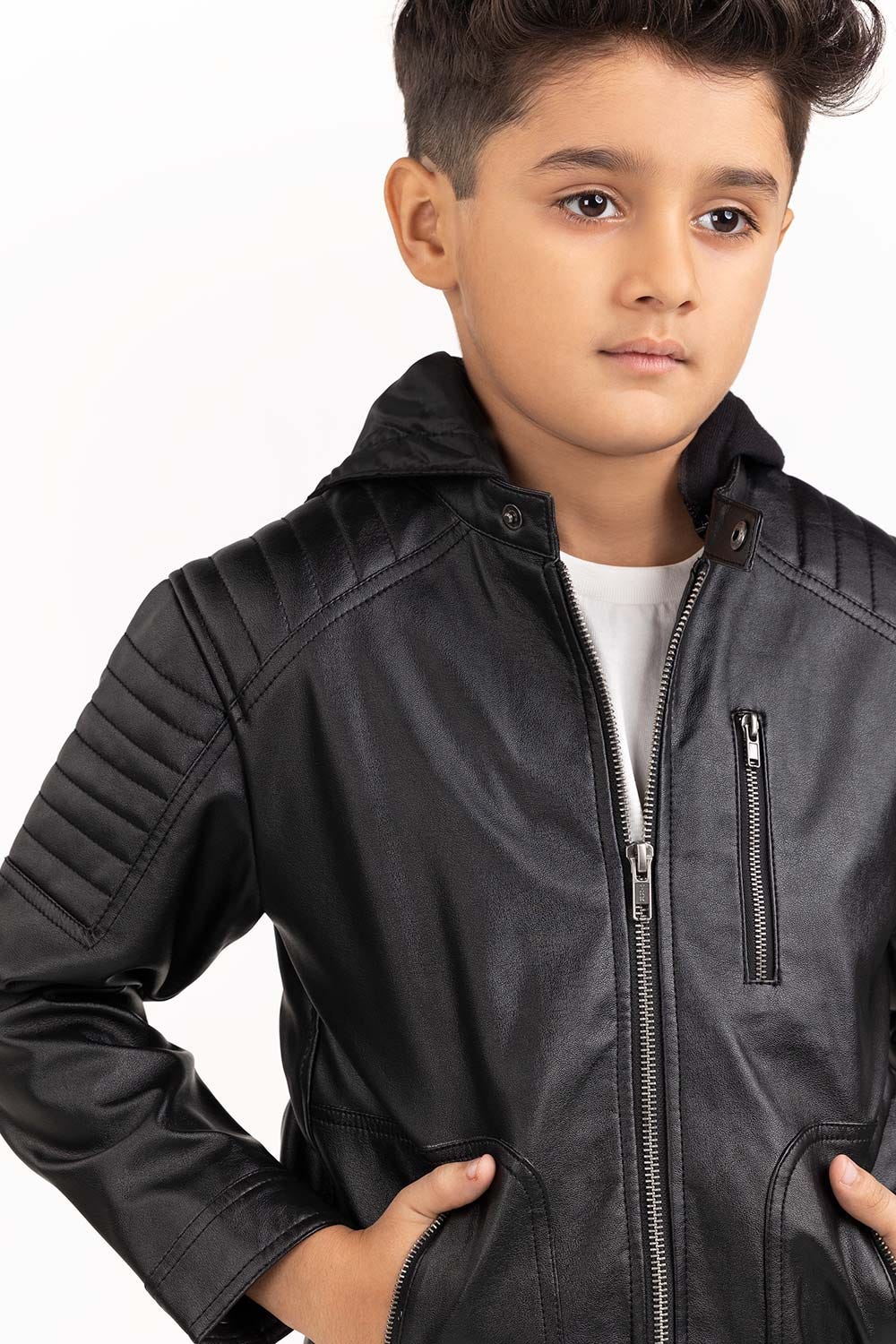 Junior Boy Black PU Jacket 224-310-006