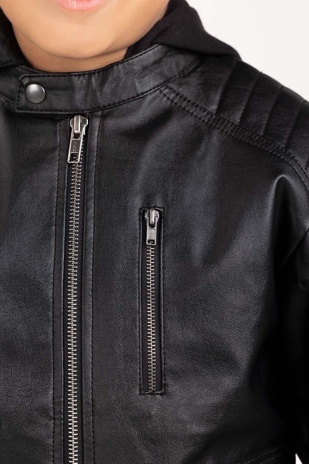 Junior Boy Black PU Jacket 224-310-006