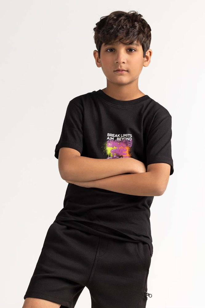 Junior Boy Black Printed Tee JB-TS-SS24-008