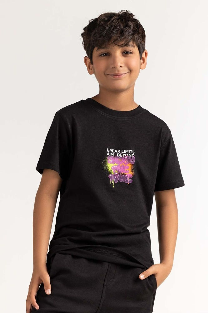 Junior Boy Black Printed Tee JB-TS-SS24-008