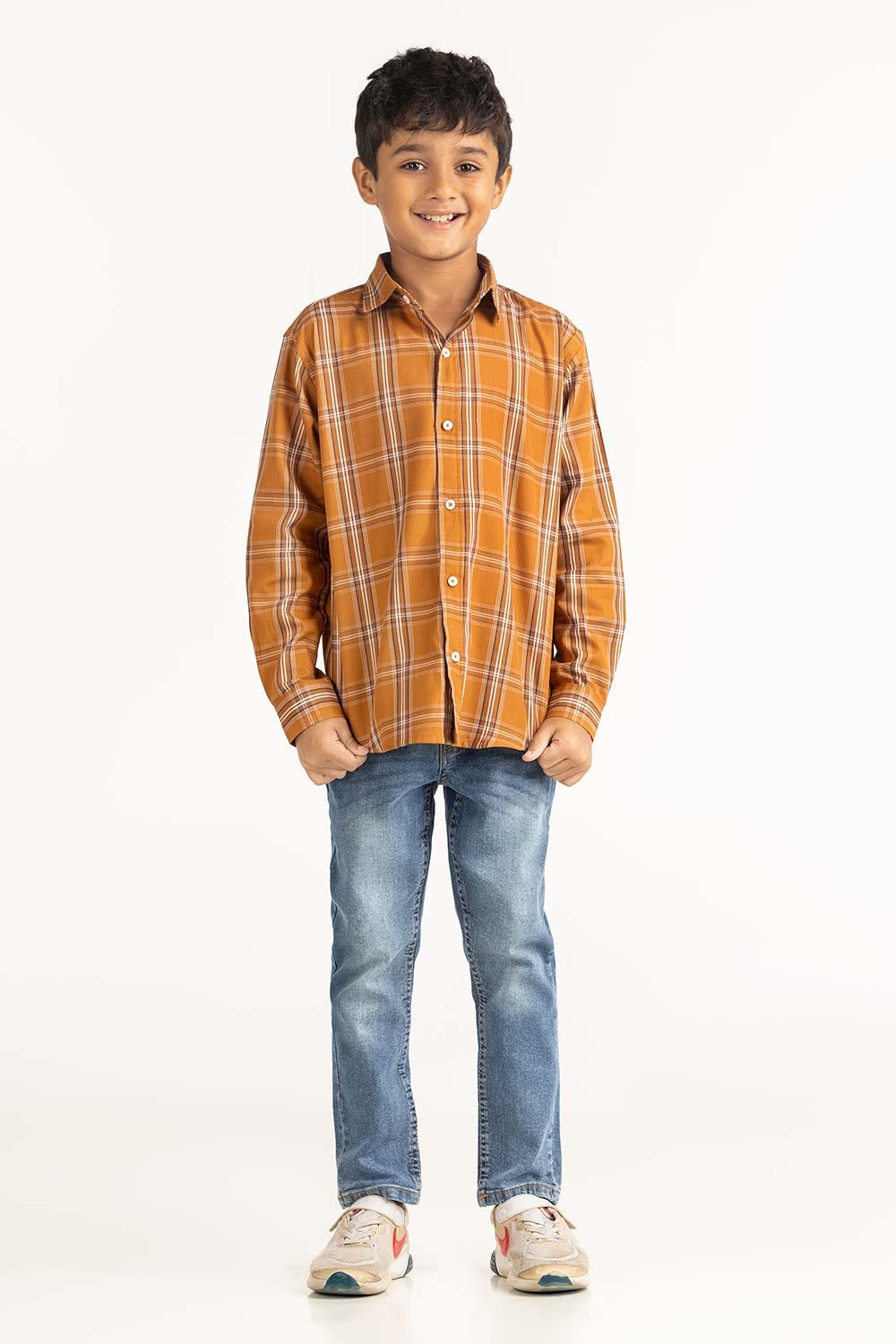 Junior Boy Brown Checkered Casual Shirt TB-CS-SS23-011