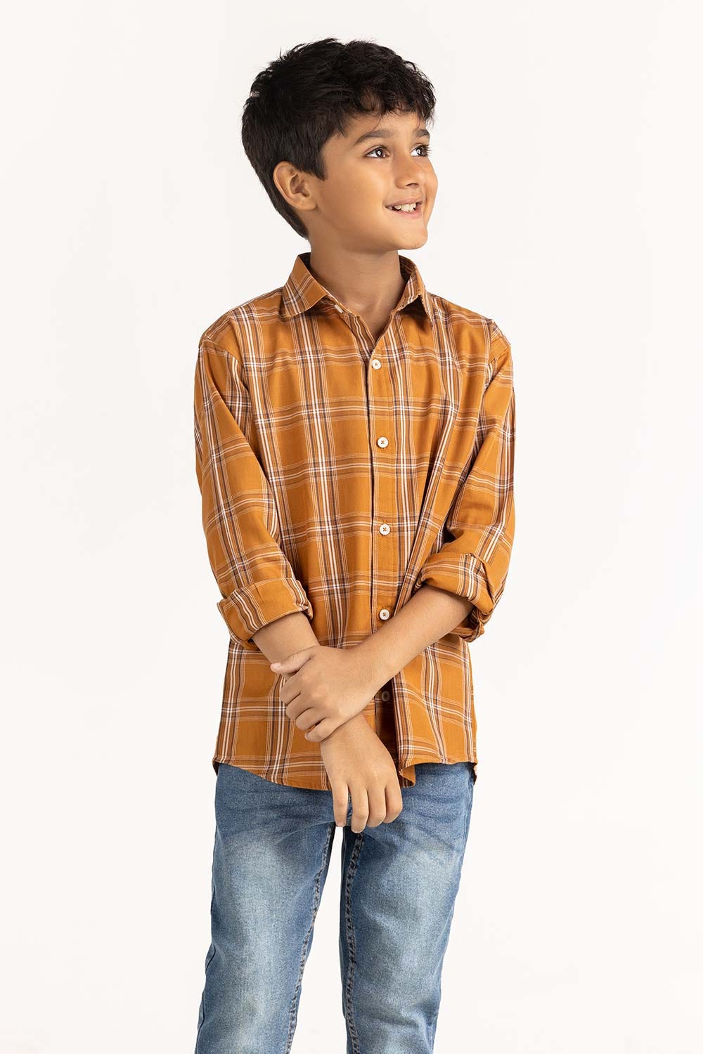 Junior Boy Brown Checkered Casual Shirt TB-CS-SS23-011