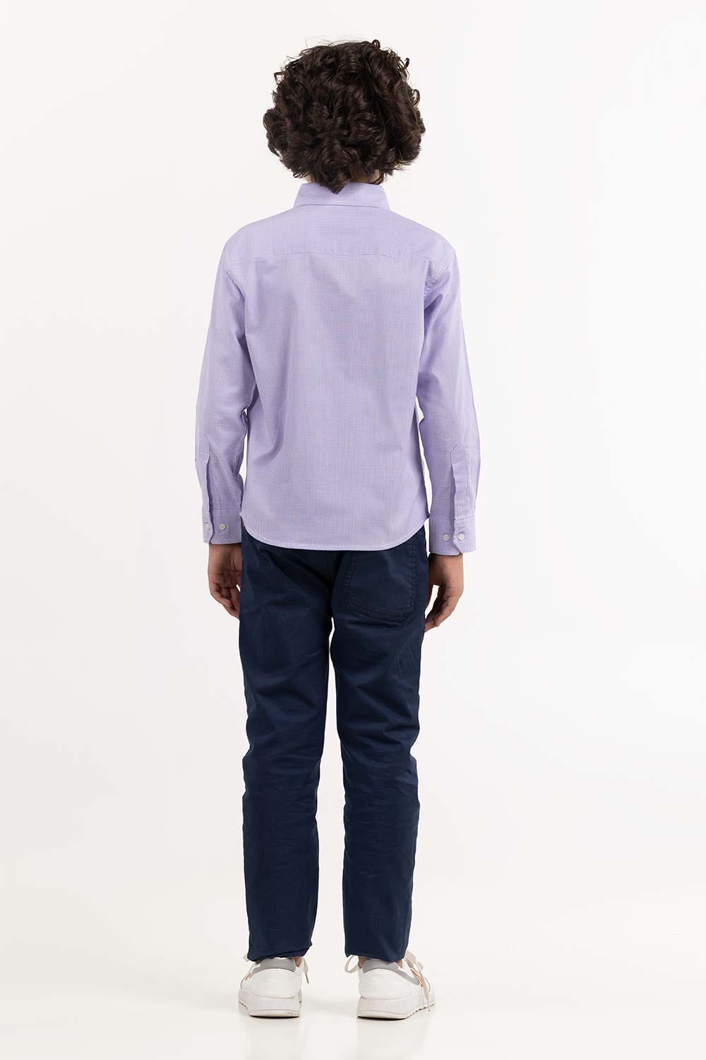 Junior Boy White And Purple Checkered Casual Shirt 224-317-019