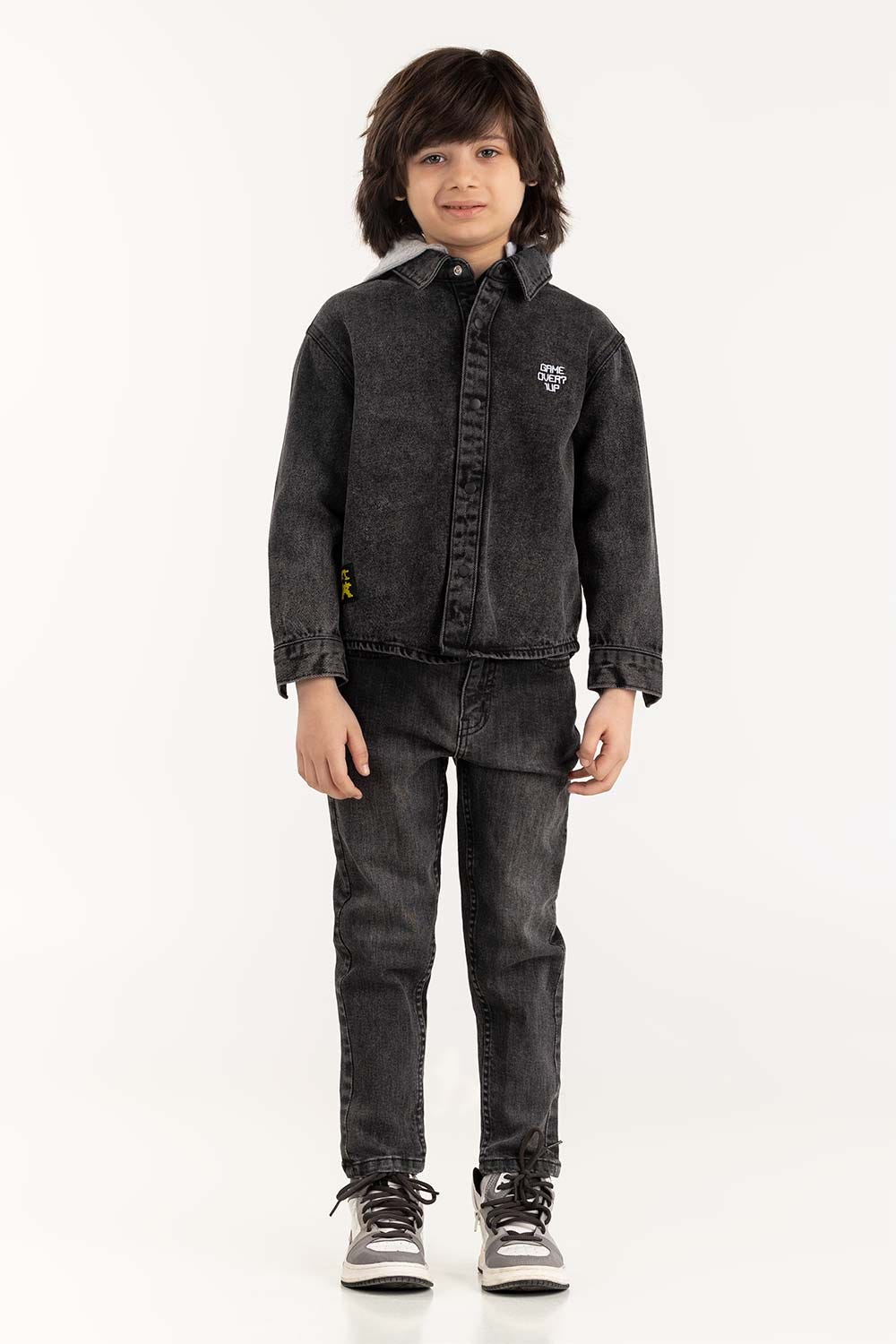Junior Boy Charcoal Overshirt With Removable Hood 224-317-003