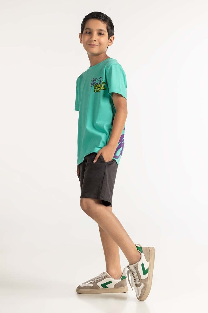 Junior Boy Green Printed Tee JB-TS-SS24-034