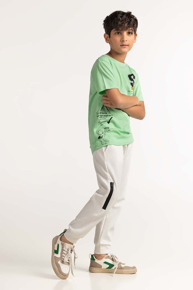 Junior Boy Light Green Printed Tee JB-TS-SS24-014