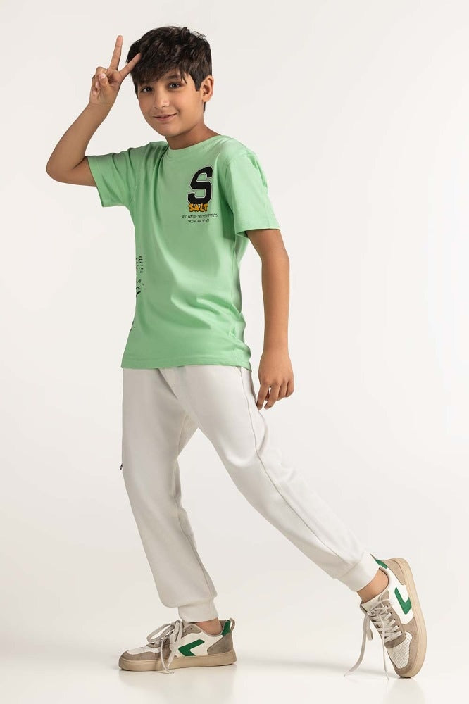 Junior Boy Light Green Printed Tee JB-TS-SS24-014