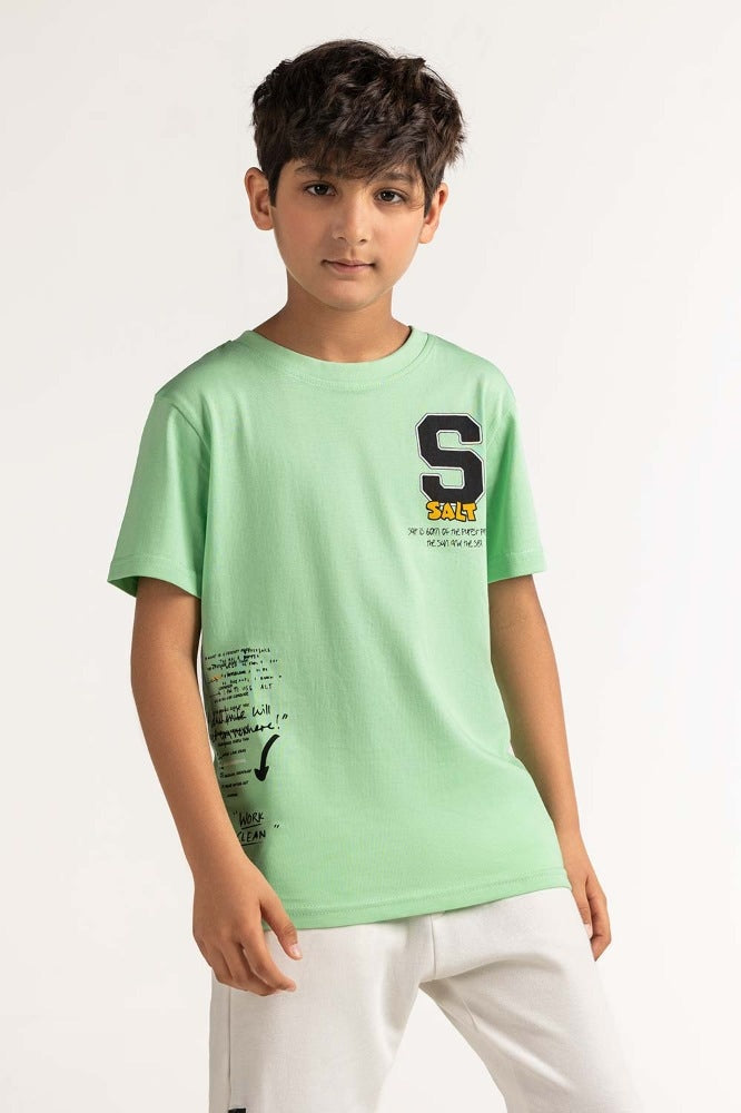 Junior Boy Light Green Printed Tee JB-TS-SS24-014