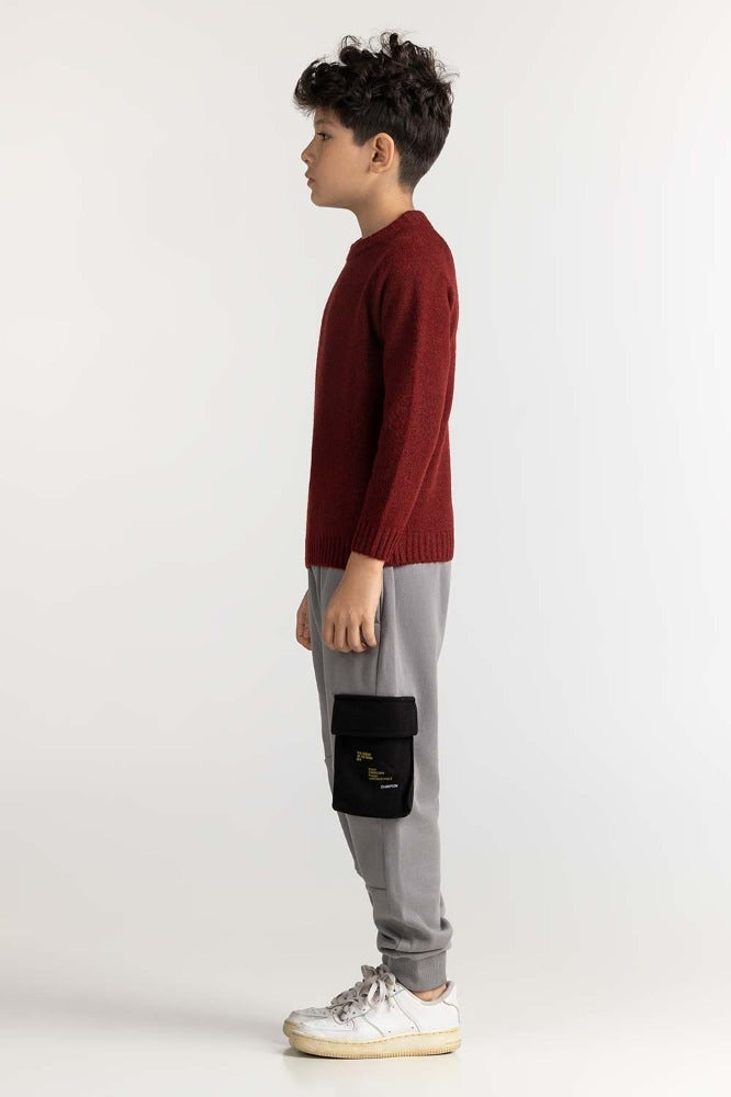 Junior Boy Maroon Basic Sweater JB-SWT-WS23-019