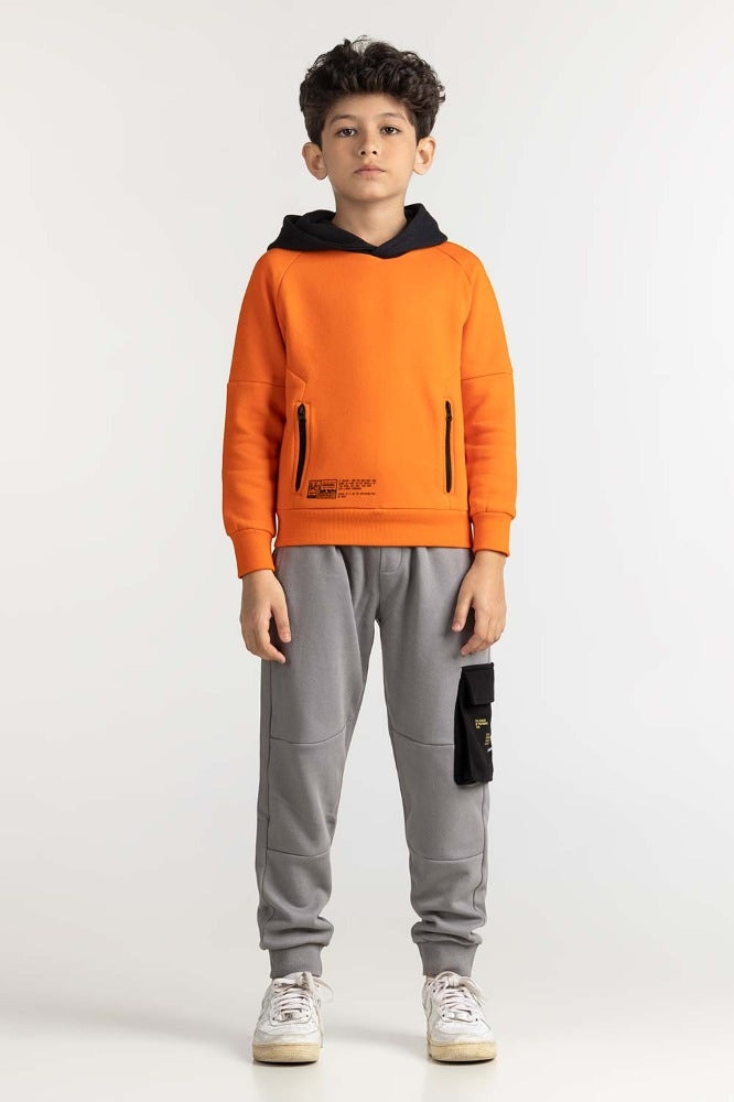 Junior Boy Orange Printed Sweatshirt 224-312-026