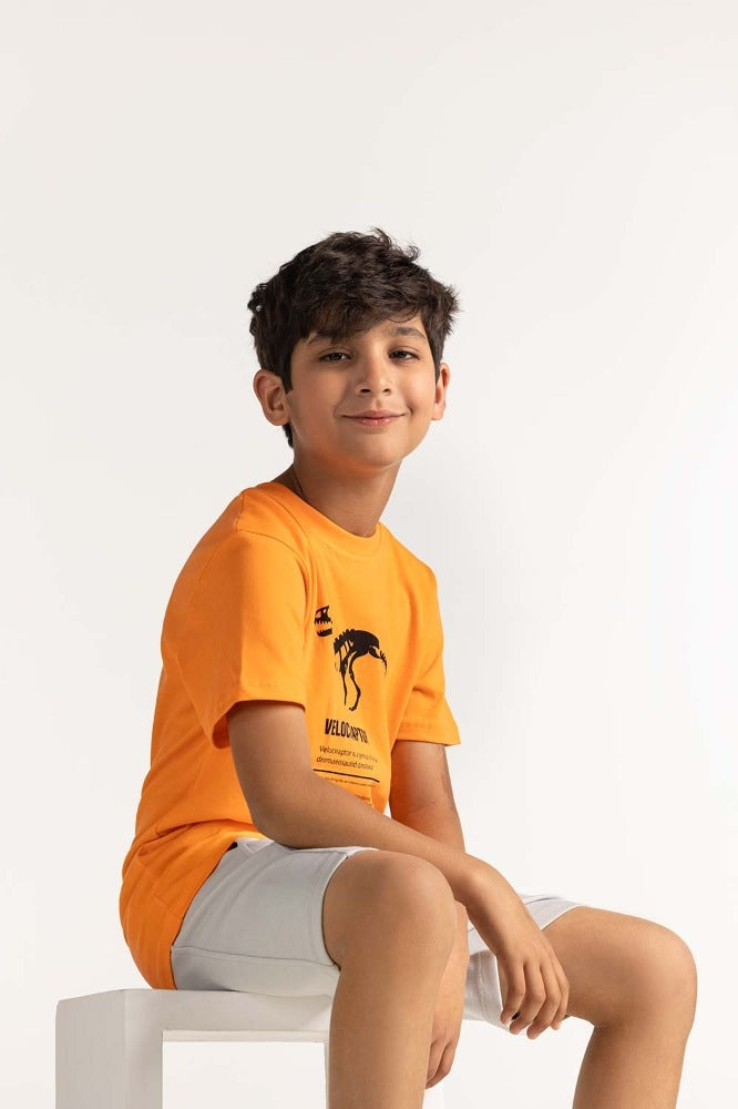 Junior Boy Orange Printed Tee JB-TS-SS24-016 | Salt by Ideas