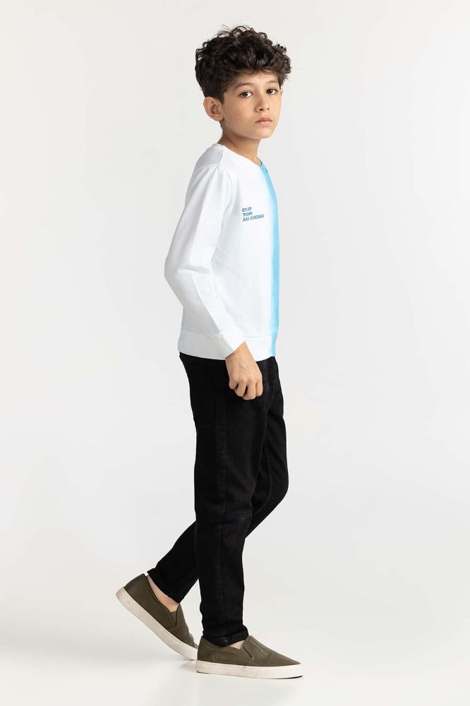 Junior Boy White Printed Sweatshirt 224-312-064