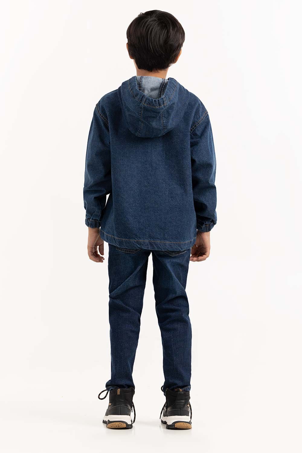 Junior Boy Dark Blue Denim Jacket With Hood 224-310-051