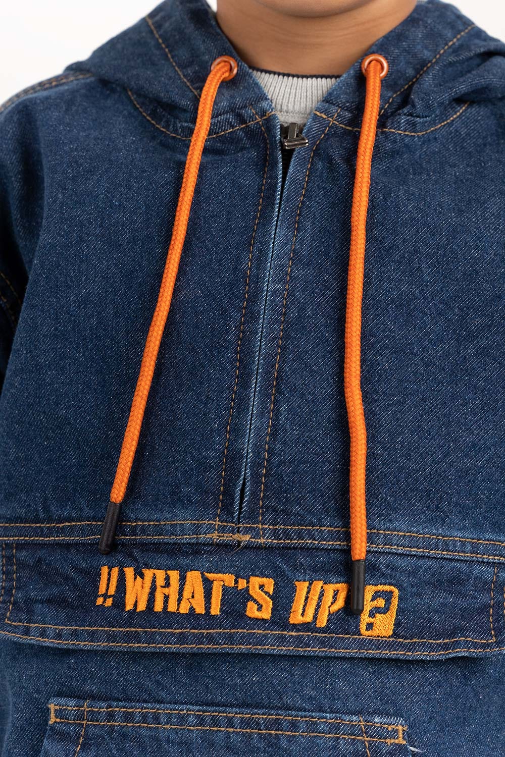 Junior Boy Dark Blue Denim Jacket With Hood 224-310-051