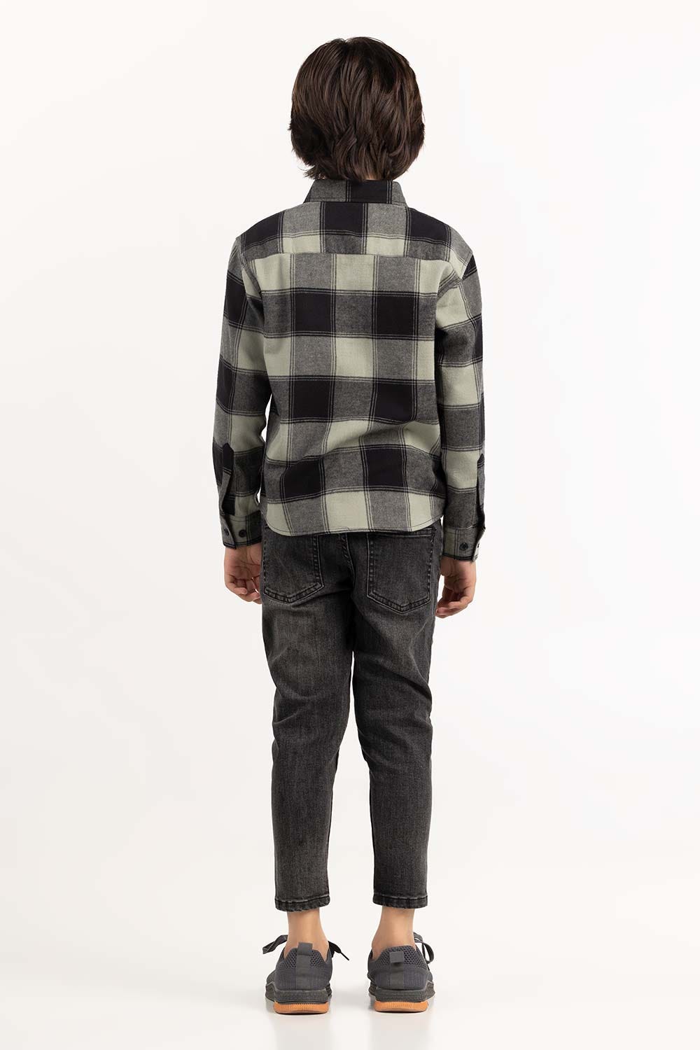 Junior Boy Green And Black Casual Shirt 224-317-006