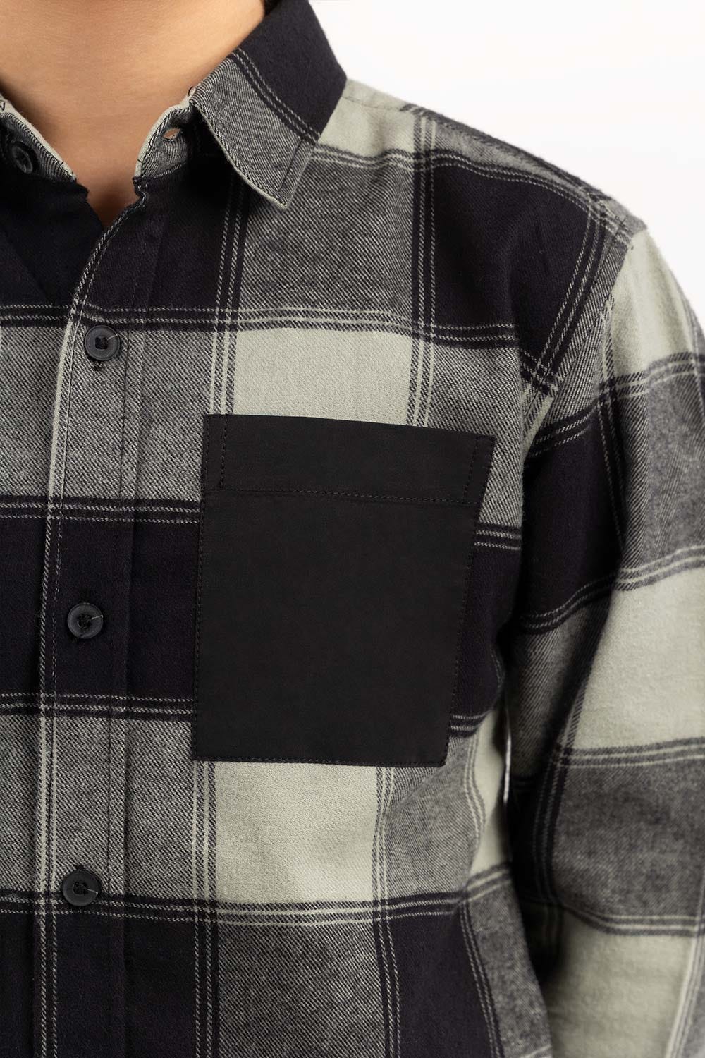 Junior Boy Green And Black Casual Shirt 224-317-006