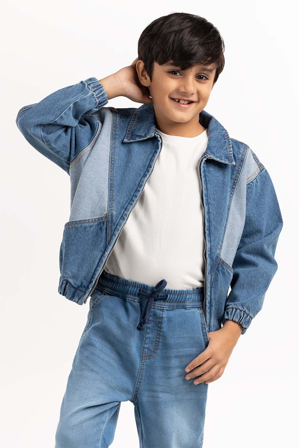 Junior Boy Light Blue Collared Denim Jacket 224-310-050