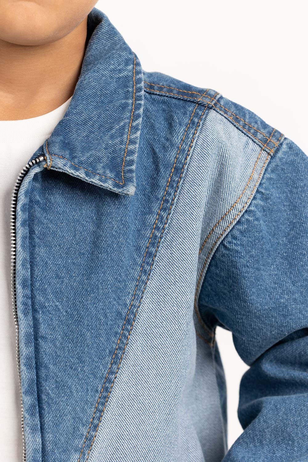 Junior Boy Light Blue Collared Denim Jacket 224-310-050