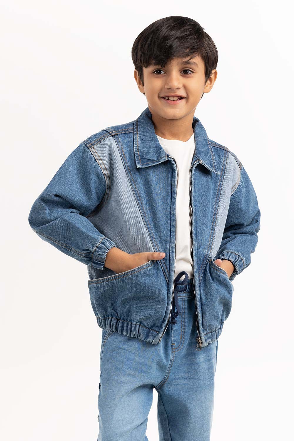 Junior Boy Light Blue Collared Denim Jacket 224-310-050