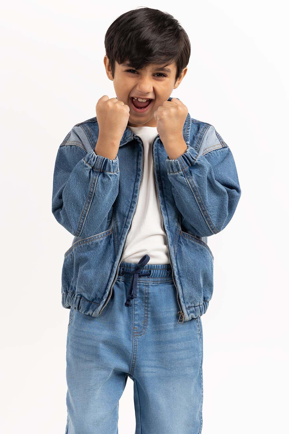 Junior Boy Light Blue Collared Denim Jacket 224-310-050