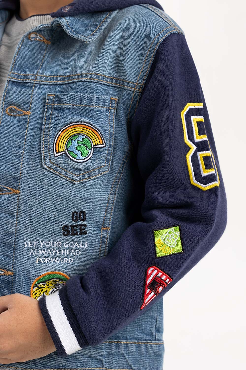 Junior Boy Light Blue Collared Denim Jacket 224 -310-049