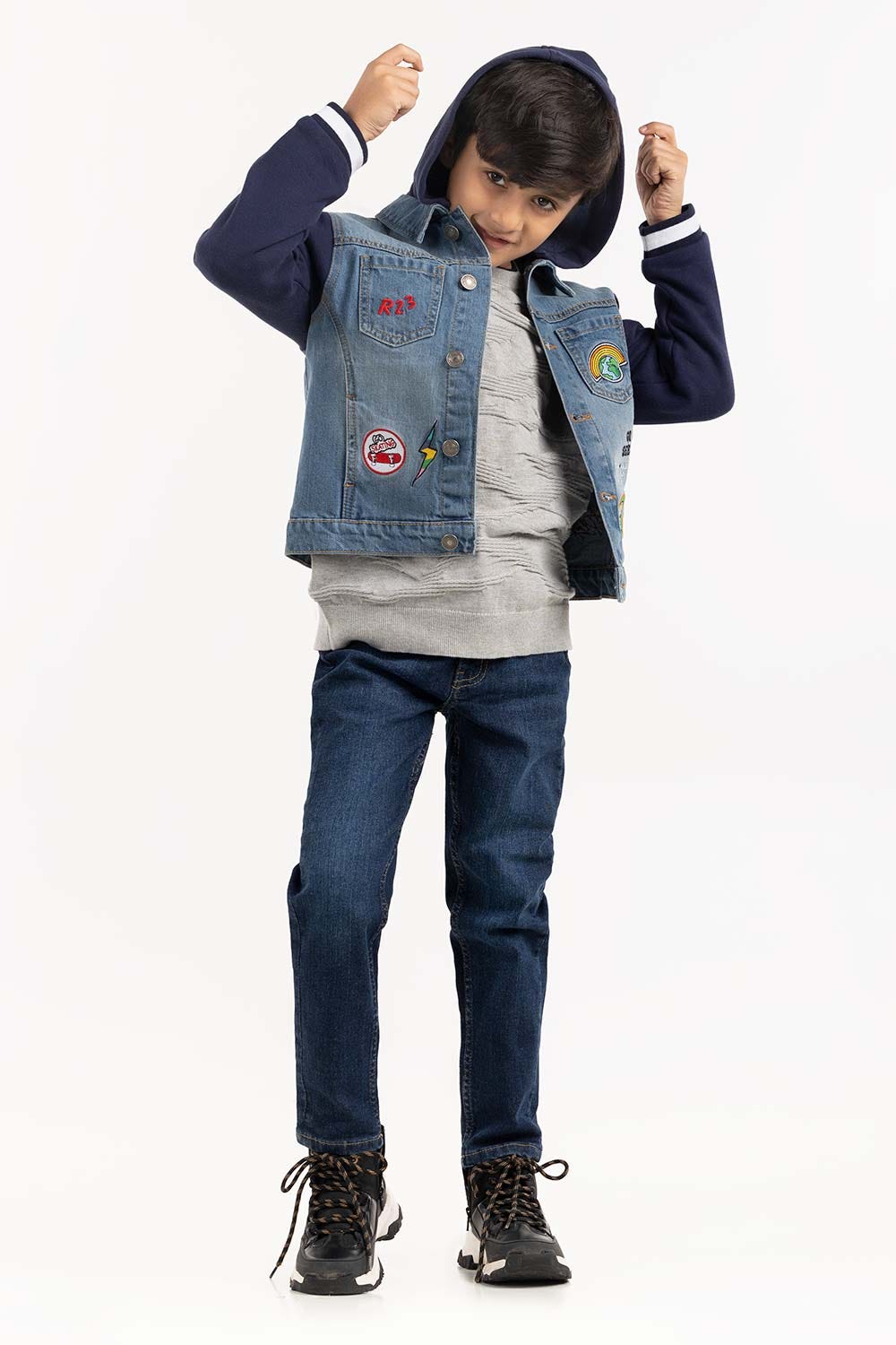 Junior Boy Light Blue Collared Denim Jacket 224 -310-049