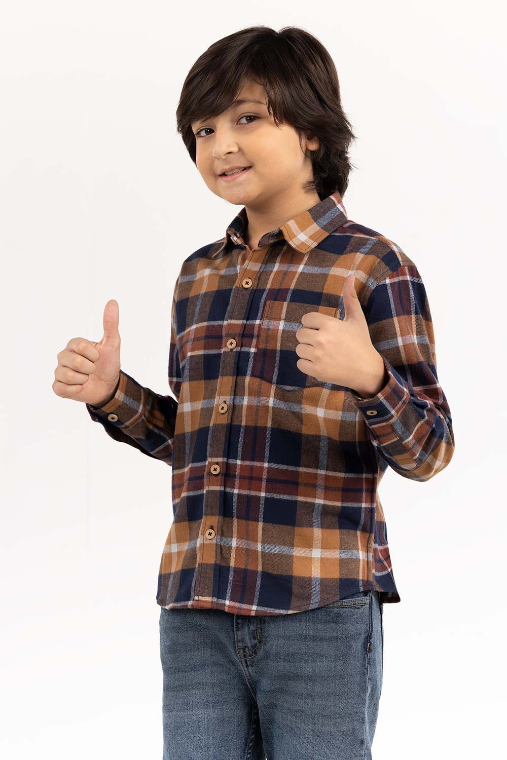 Junior Boy Navy Brown Casual Shirt 224-317-012