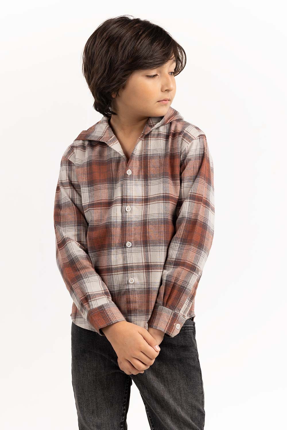 Junior Boy Rust And Beige Casual Shirt 224-317-007