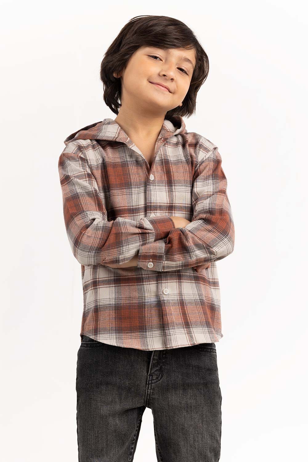 Junior Boy Rust And Beige Casual Shirt 224-317-007