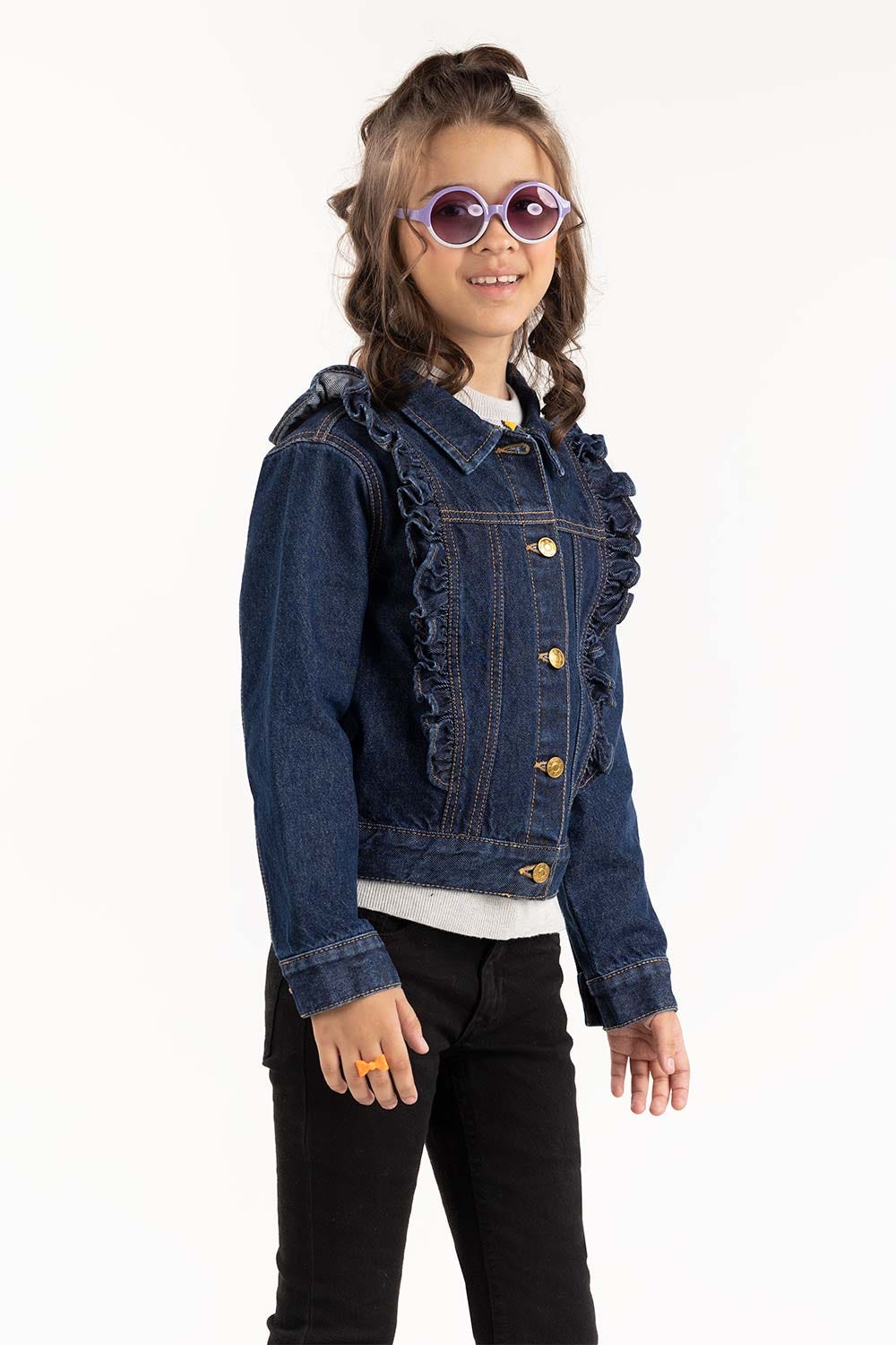 Junior Girl Dark Wash Denim Jacket 224-410-046