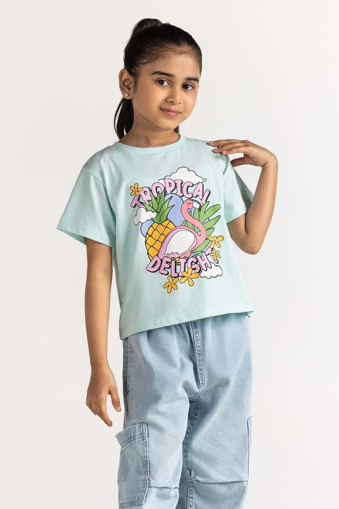 Junior Girl Aqua Printed Tee JG-TS-SS24-012