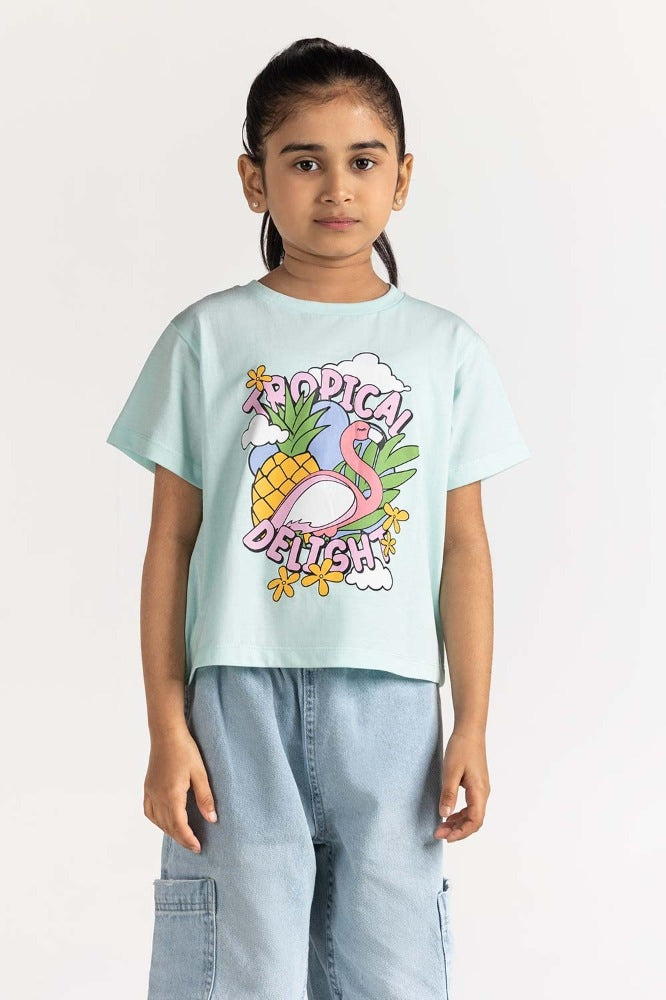 Junior Girl Aqua Printed Tee JG-TS-SS24-012