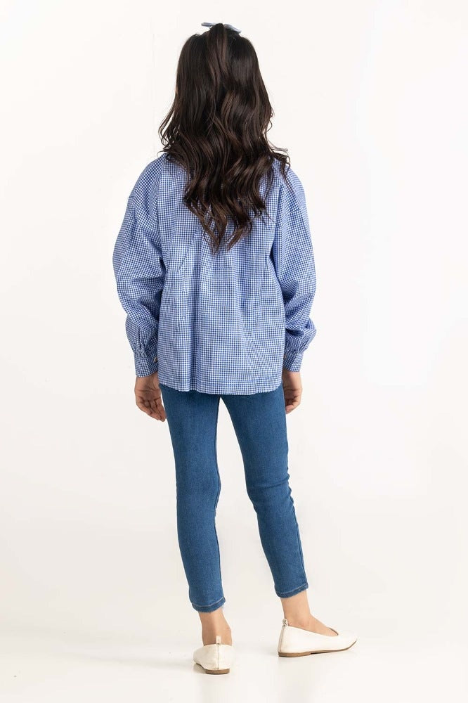 Junior Girl Blue and White Checkered Casual Shirt 224-417-009
