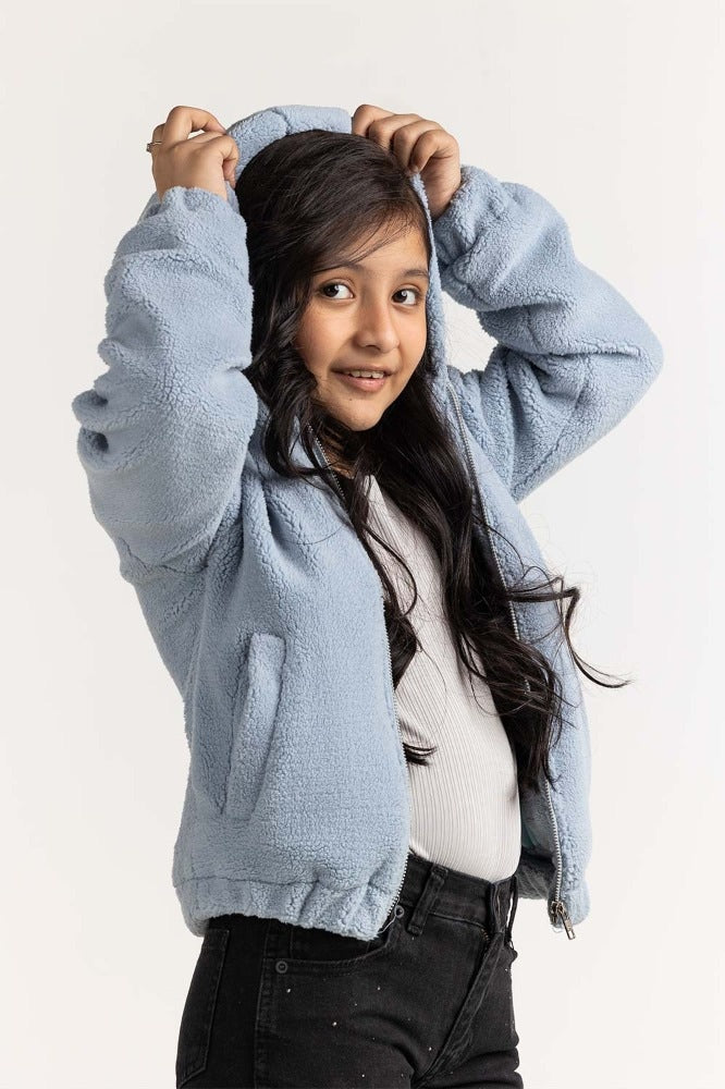 Junior Girl Blue Basic Hoodie JG-HDZ23-103