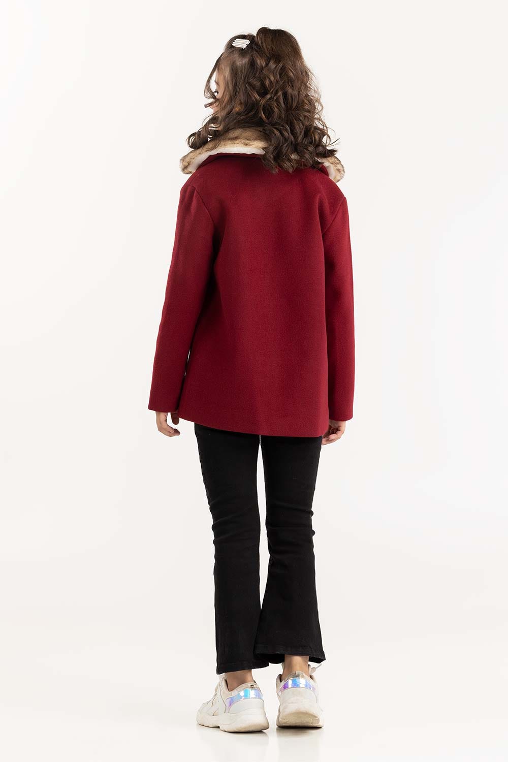 Junior Girl Dark Red Long Coat 224-410-004