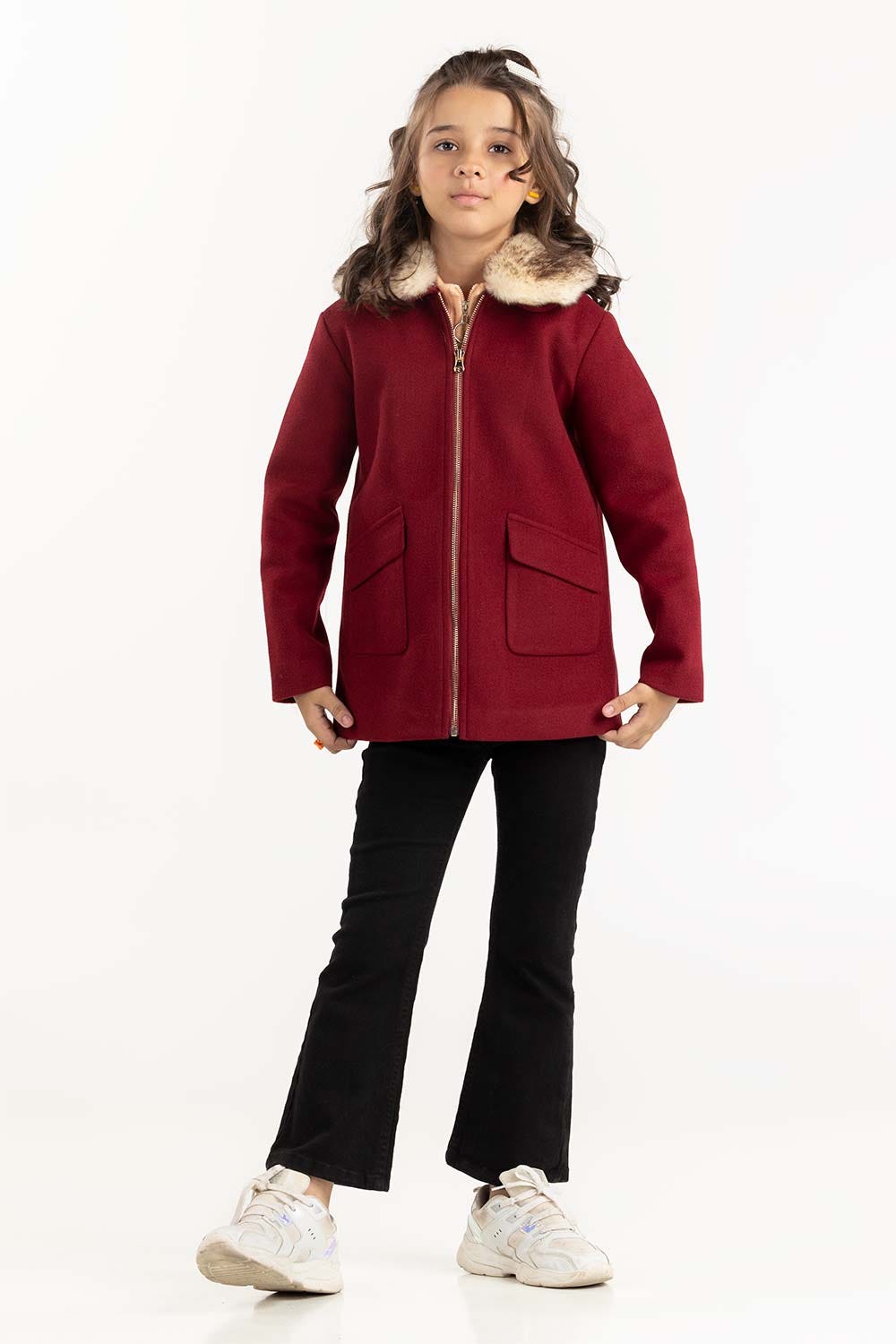 Junior Girl Dark Red Long Coat 224-410-004