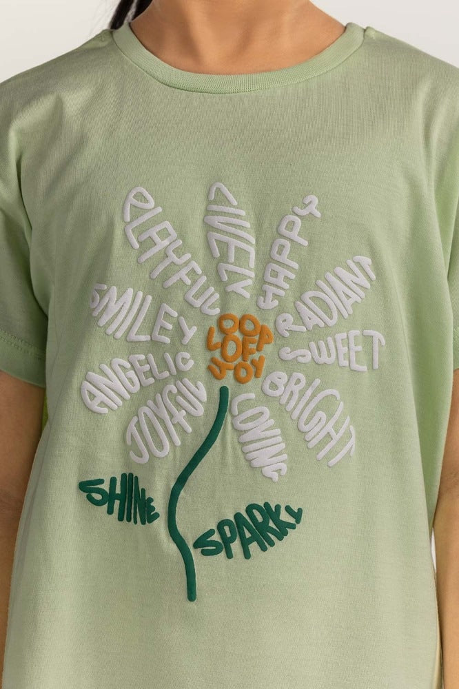 Junior Girl Green Printed Tee JG-TS-SS24-029