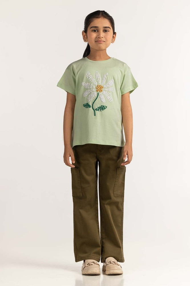 Junior Girl Green Printed Tee JG-TS-SS24-029