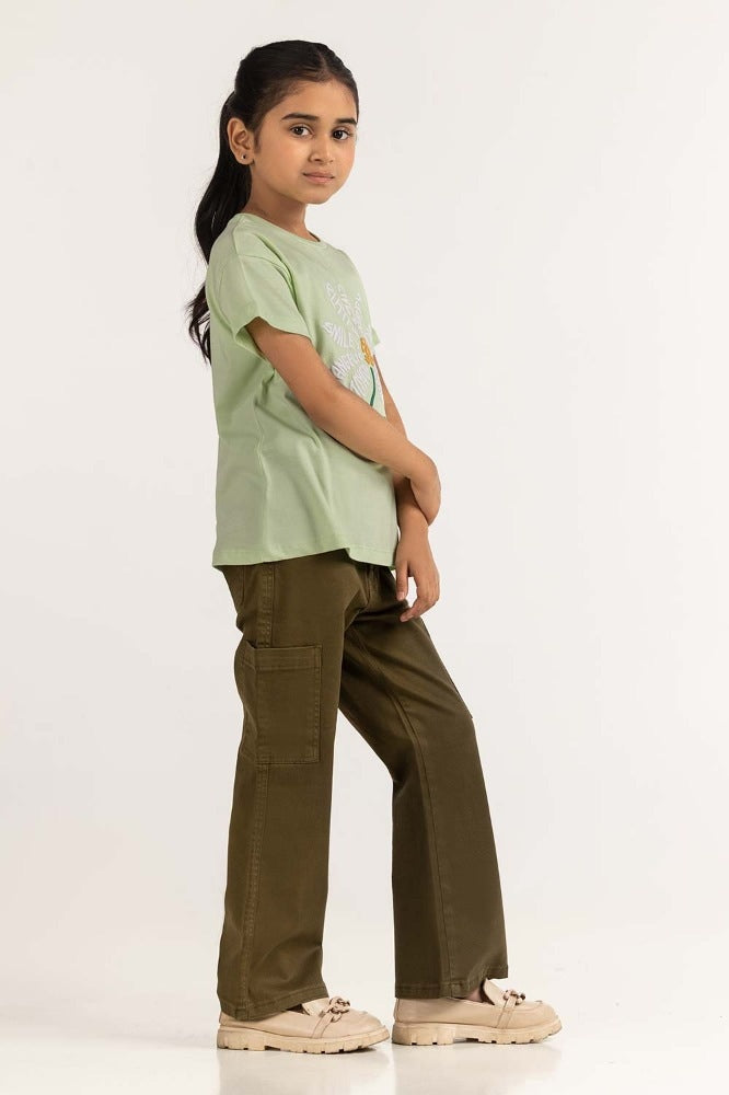 Junior Girl Green Printed Tee JG-TS-SS24-029