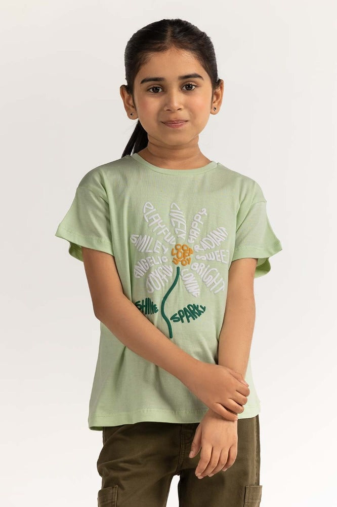 Junior Girl Green Printed Tee JG-TS-SS24-029