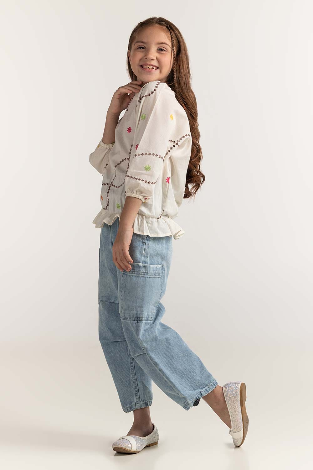 Junior Girl Off White Basic Blouse JG-BLS-SS24-001