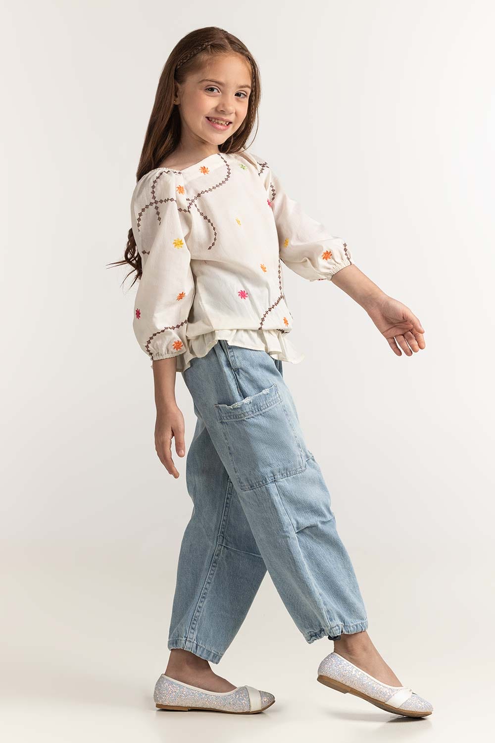 Junior Girl Off White Basic Blouse JG-BLS-SS24-001