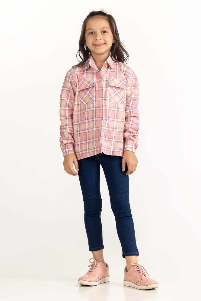 Junior Girl Pink and White Casual Shirt 224-417-008