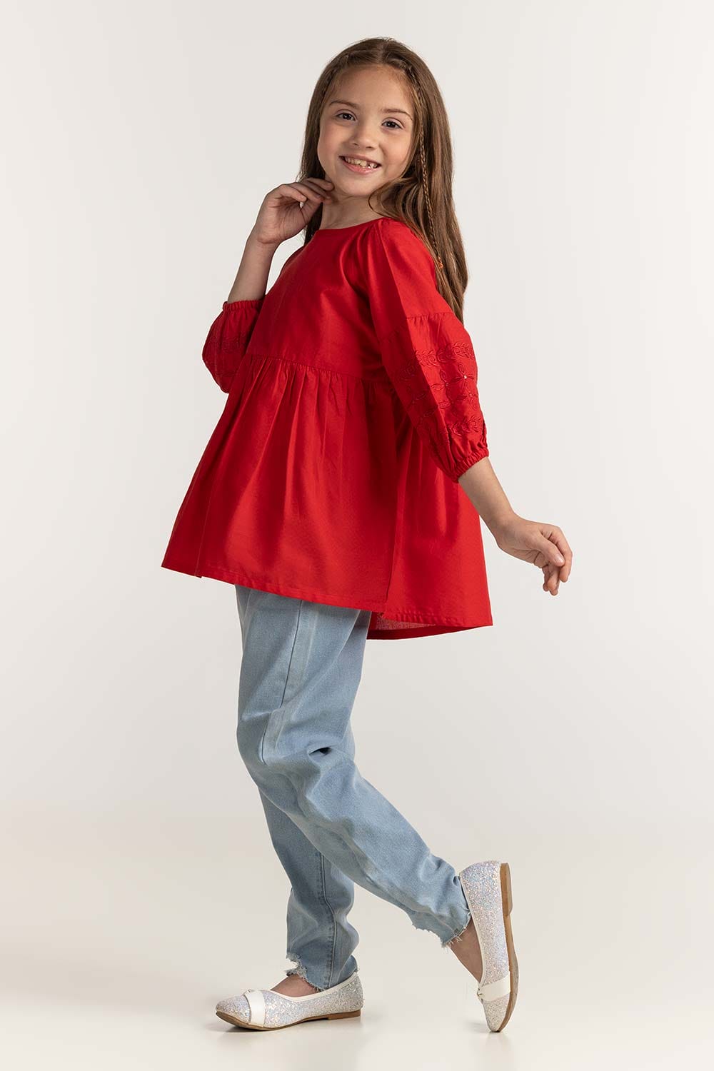 Junior Girl Red Basic Blouse 231-417-021