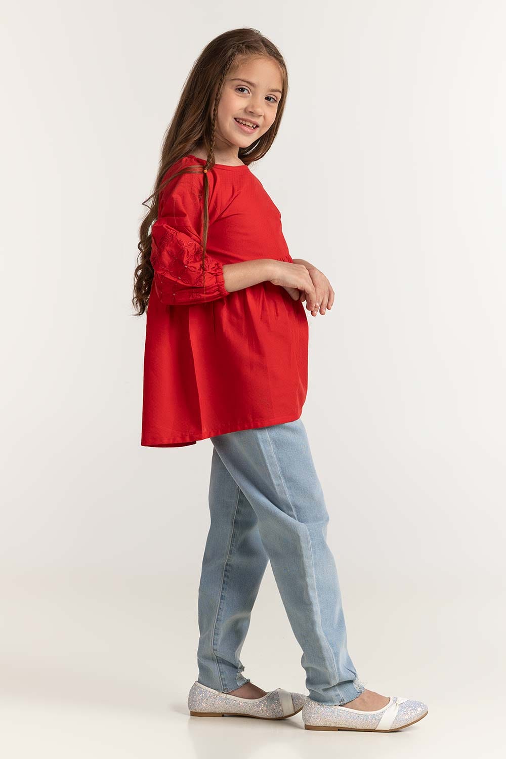 Junior Girl Red Basic Blouse 231-417-021