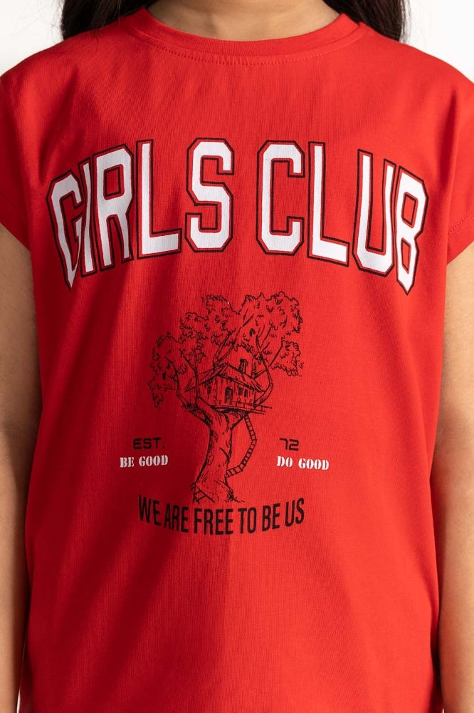 Junior Girl Red Printed Tee JG-TS-SS24-010
