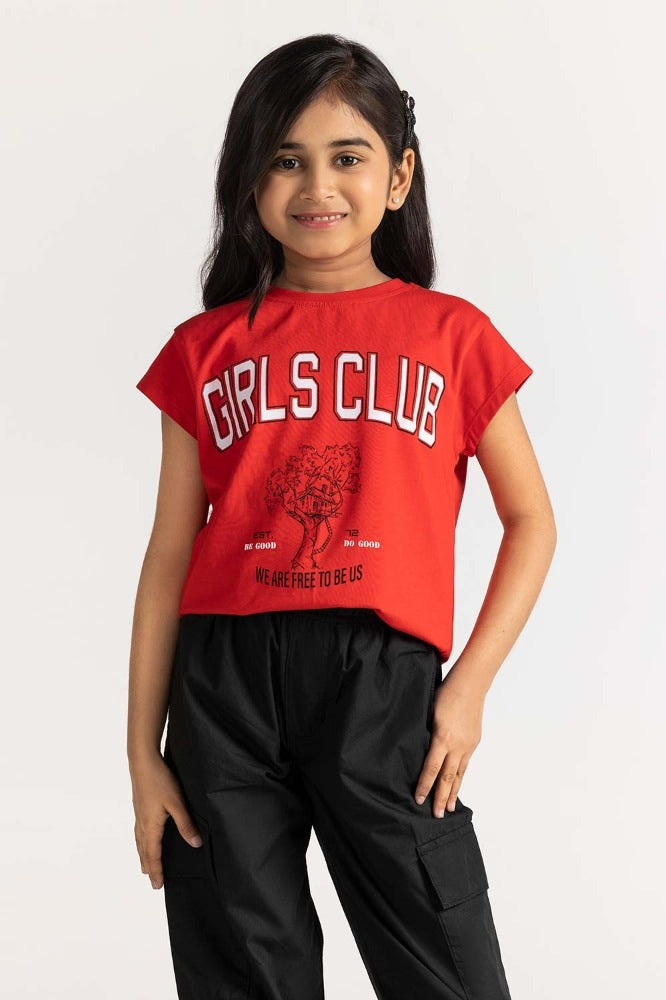 Junior Girl Red Printed Tee JG-TS-SS24-010
