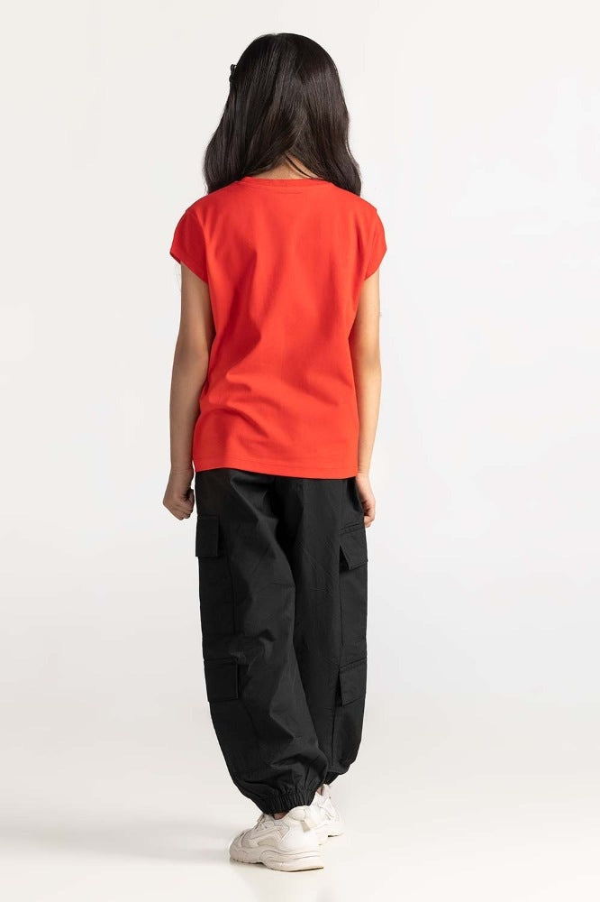 Junior Girl Red Printed Tee JG-TS-SS24-010