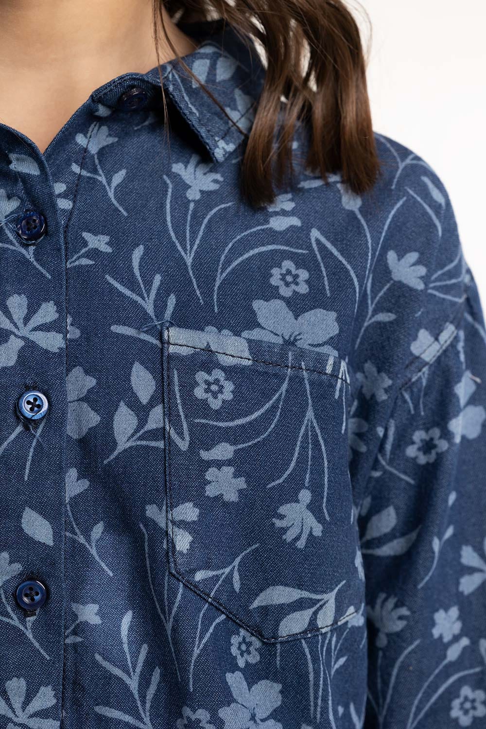 Junior Girl Blue Woven Shirt 224-417-015